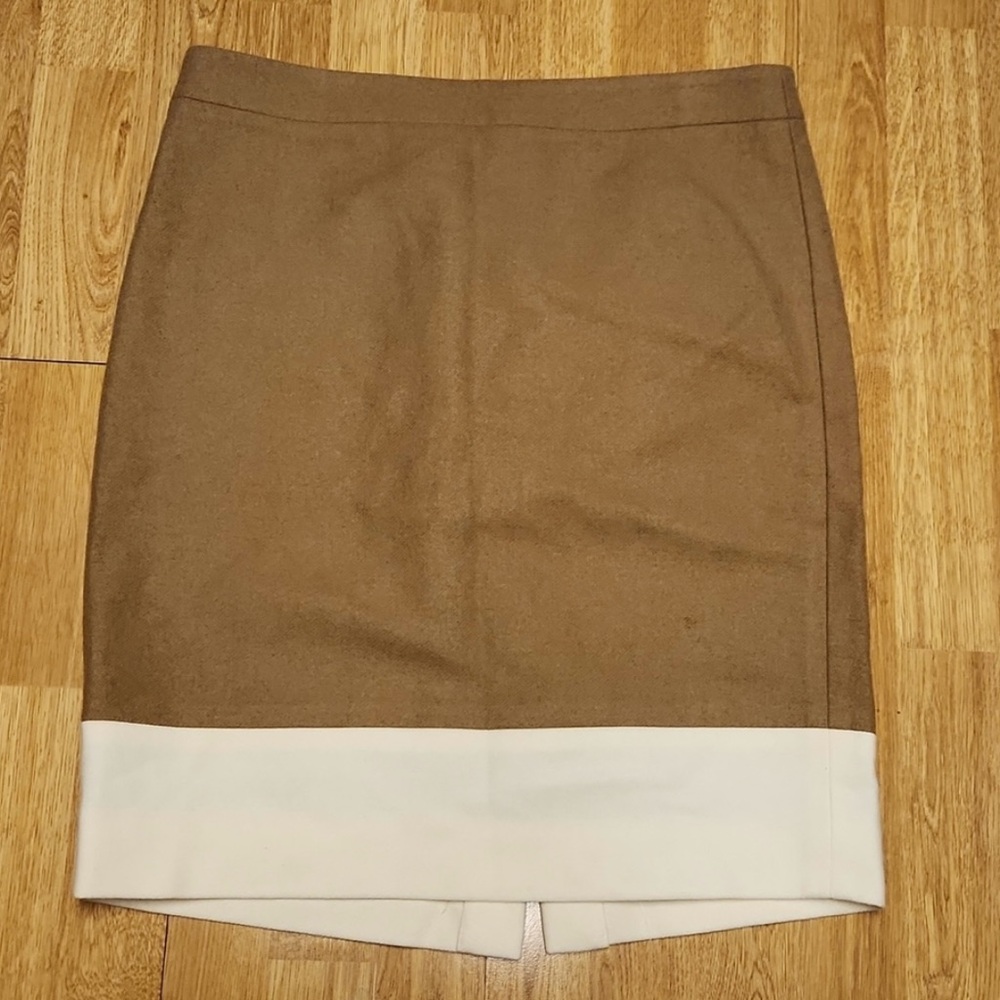 J Crew camel & cream wool blend pencil skirt sz 10.